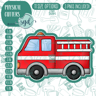 Fire Truck Cookie Cutter with PNG Images to Match - Hand Drawn Graphics for Edible Ink Printers