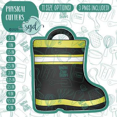 Fireman Boot Cookie Cutter with PNG Images to Match - Hand Drawn Graphics for Edible Ink Printers