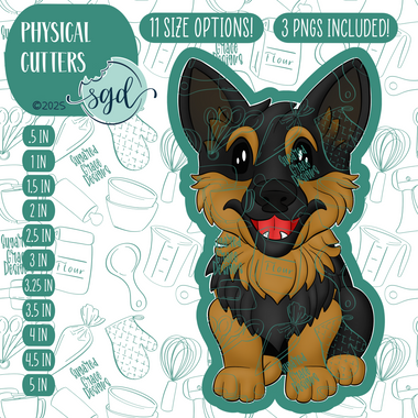 German Shepherd Dog Cookie Cutter with PNG Images to Match - Hand Drawn Graphics for Edible Ink Printers