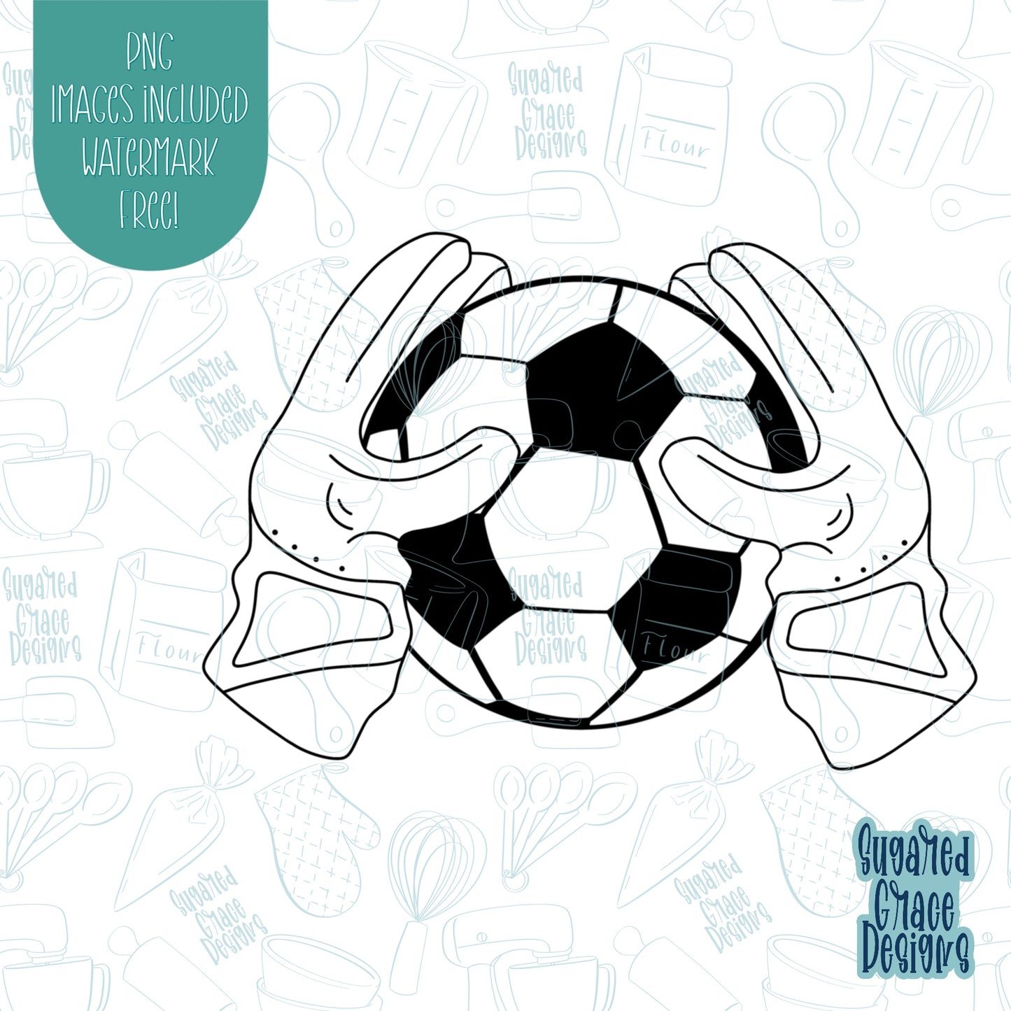 Goalie Gloves with Soccer Ball Cookie Cutter with Matching PNG Images for Edible Ink Printers Including Eddie