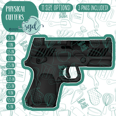 Hand Gun Cookie Cutter with PNG Images to Match - Hand Drawn Graphics for Edible Ink Printers