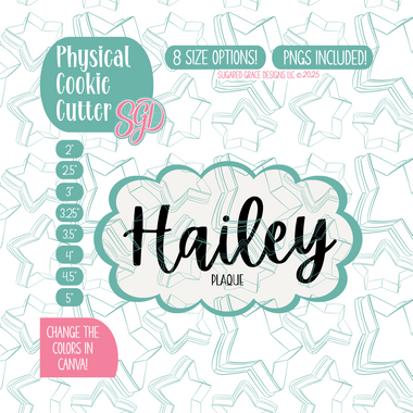 The Hailey Plaque Cookie Cutter Plaque with PNG Images to Match - Hand Drawn Graphics for Edible Ink Printers