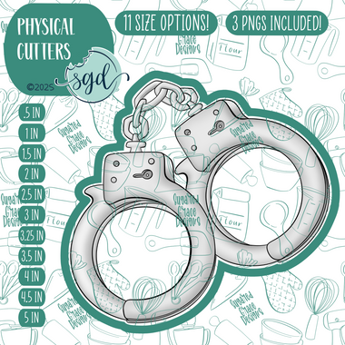 Police Handcuffs Cookie Cutter with PNG Images to Match - Hand Drawn Graphics for Edible Ink Printers