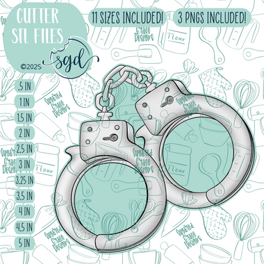 Silver Handcuffs Cookie Cutter STL File with PNG Images to Match - For 3D Printing and Edible Ink Printers