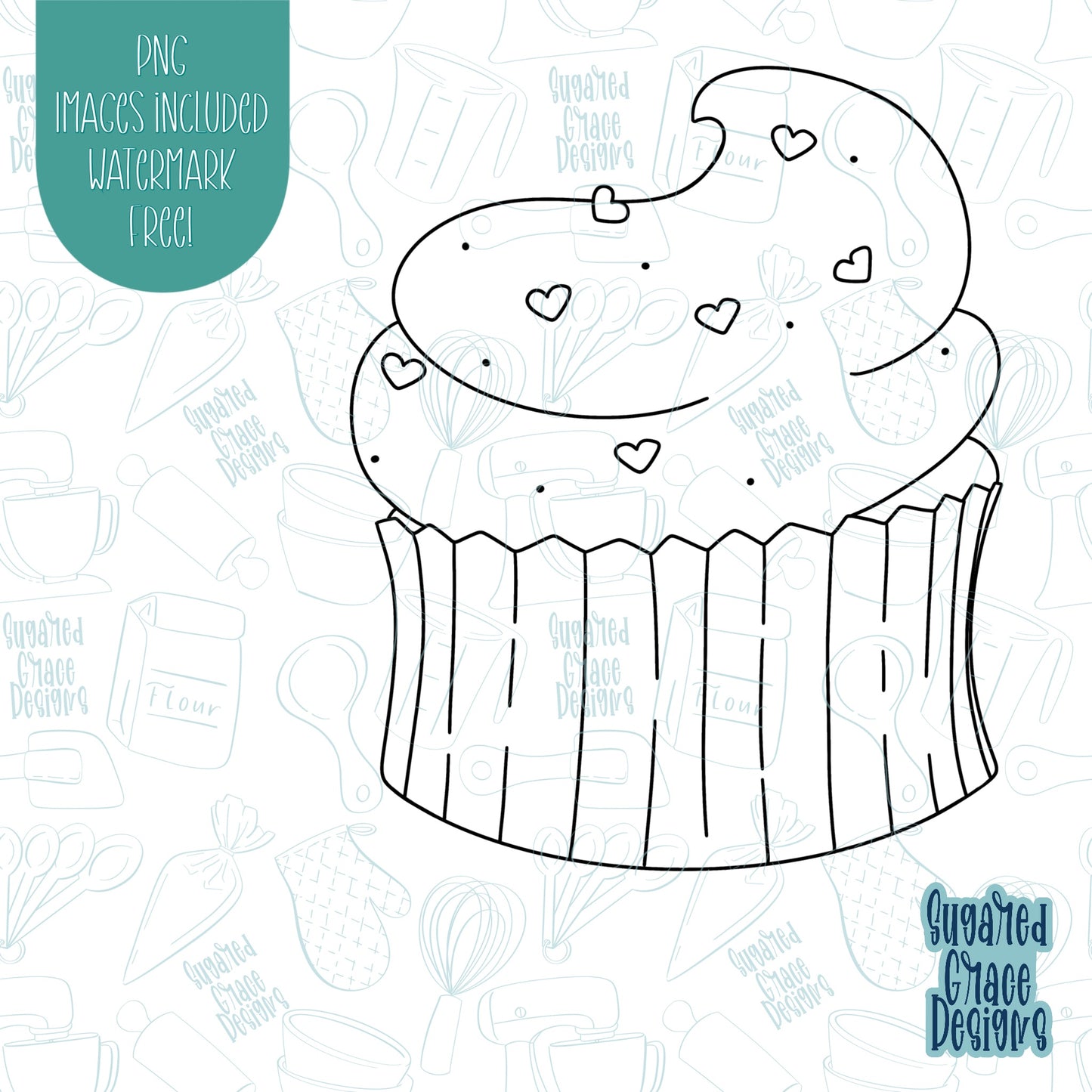 Cupcake with Heart Sprinkles Cookie Cutter with Matching PNG Images for Edible Ink Printers Including Eddie