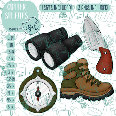 Hiking Cookie Cutter STL File Set of 4 with PNG Images to Match - For 3D Printing and Edible Ink Printers