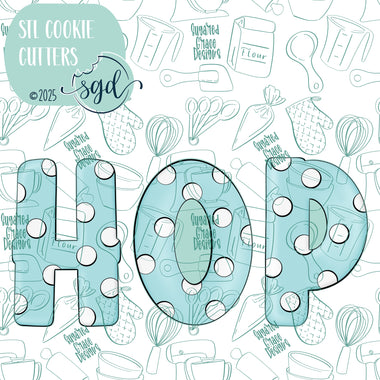 Blue Polka Dot HOP Cookie Cutter STL File Set of 3 with PNG Images to Match - For 3D Printing and Edible Ink Printers