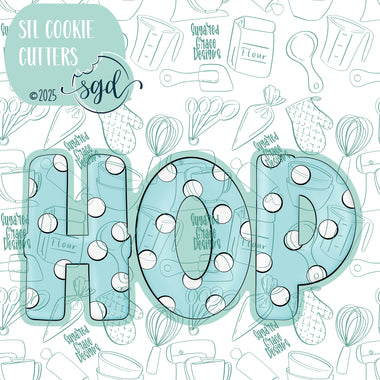 Blue Polka Dot HOP Cookie Cutter STL File with PNG Images to Match - For 3D Printing and Edible Ink Printers