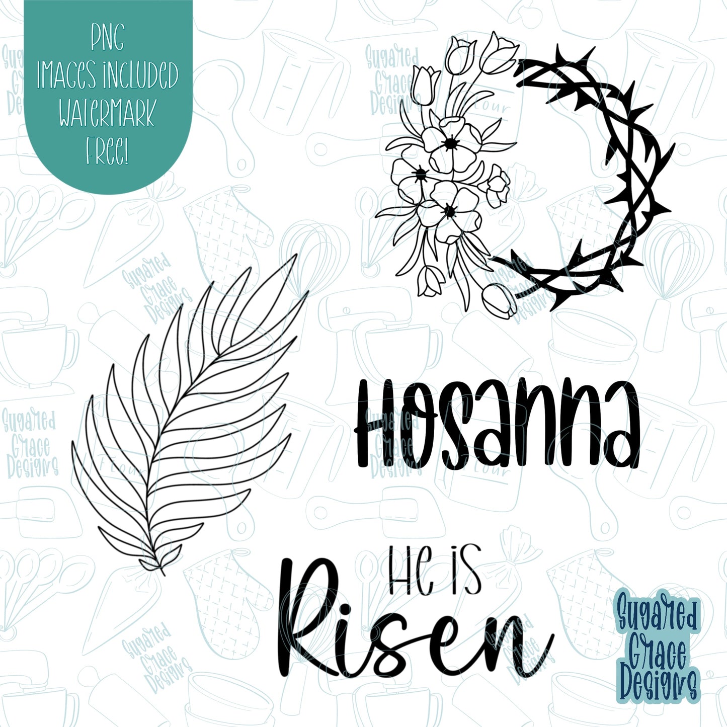 Easter Hosanna Cookie Cutter Set of 4 with Matching PNG Images for Edible Ink Printers Including Eddie