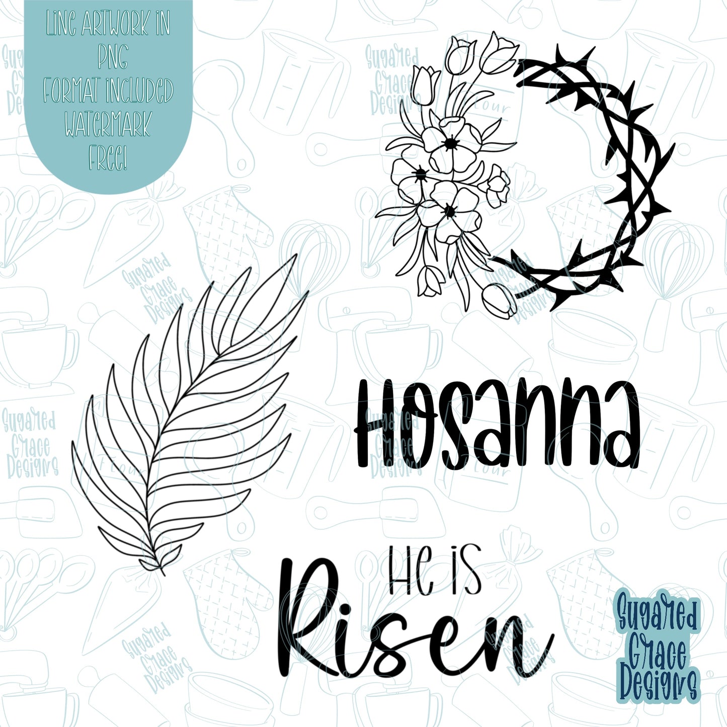 Easter Hosanna Cookie Cutter STL File Set of 4 for 3D Printing with Matching Printable PNG Images for Edible Ink Printers Including Eddie