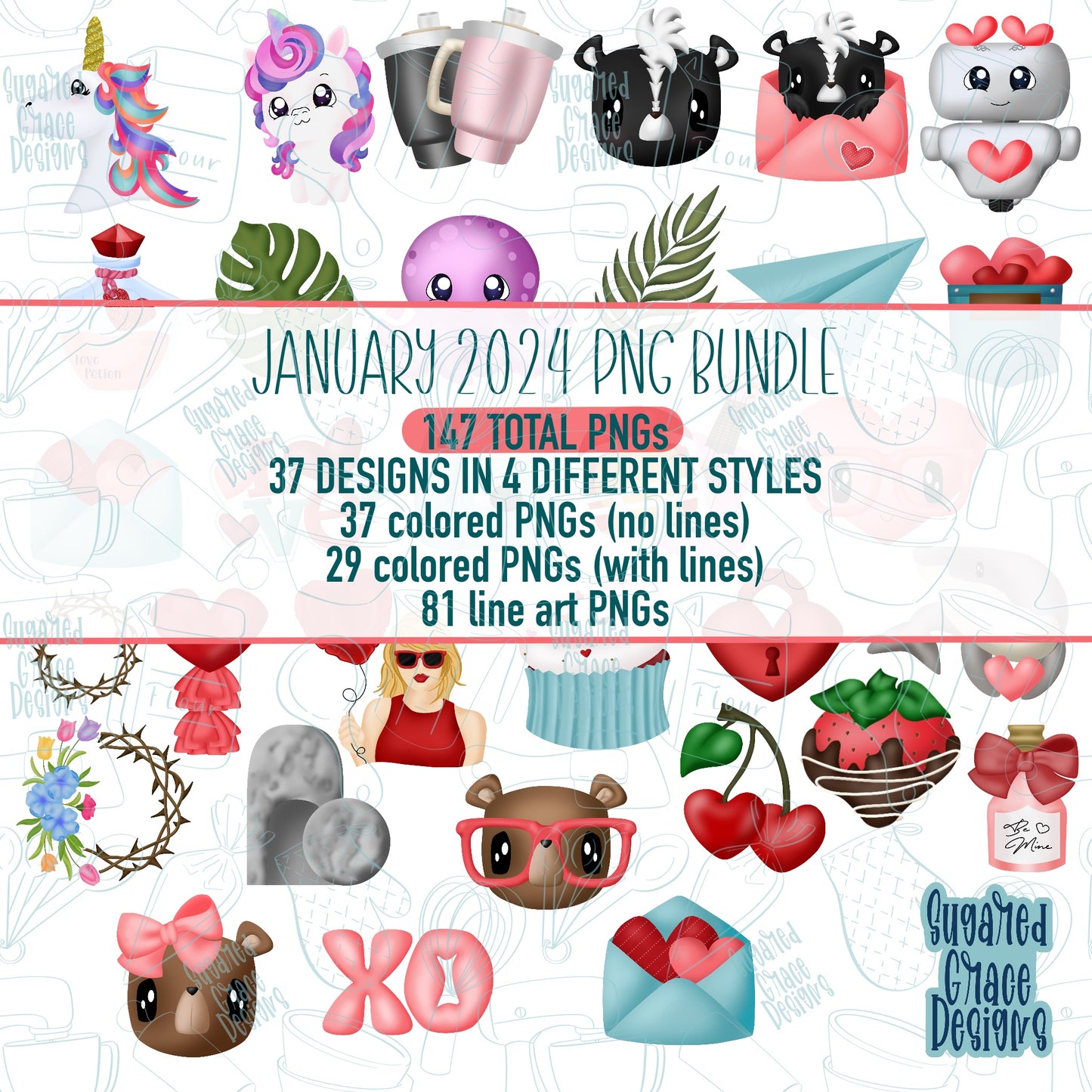 January PNG Bundle Set of 37 For Edible Ink Printers Including Eddie