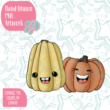 Laughing Squash PNG Image Set for Edible Ink Printers - Hand Drawn Editable Graphics