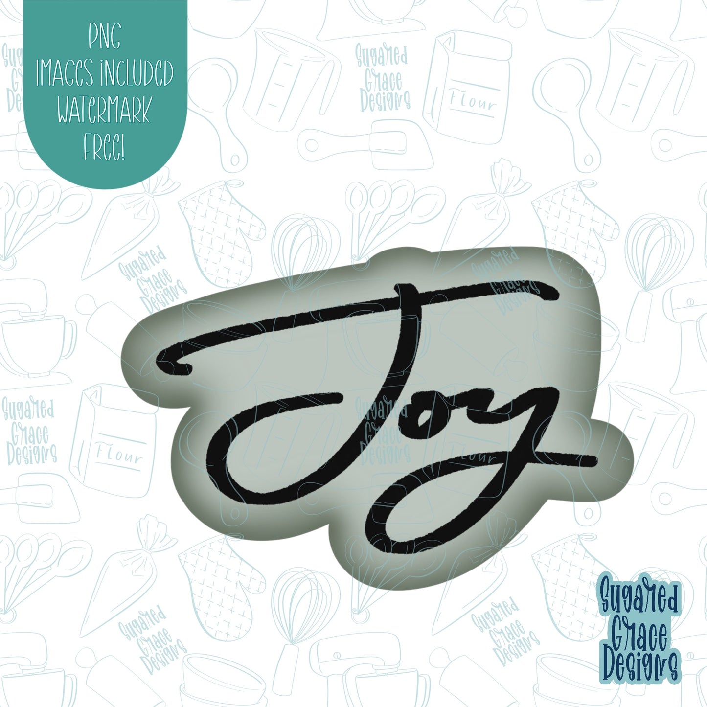 Lettered Joy Christmas Plaque Cookie Cutter with png images for edible ink printers including Eddie