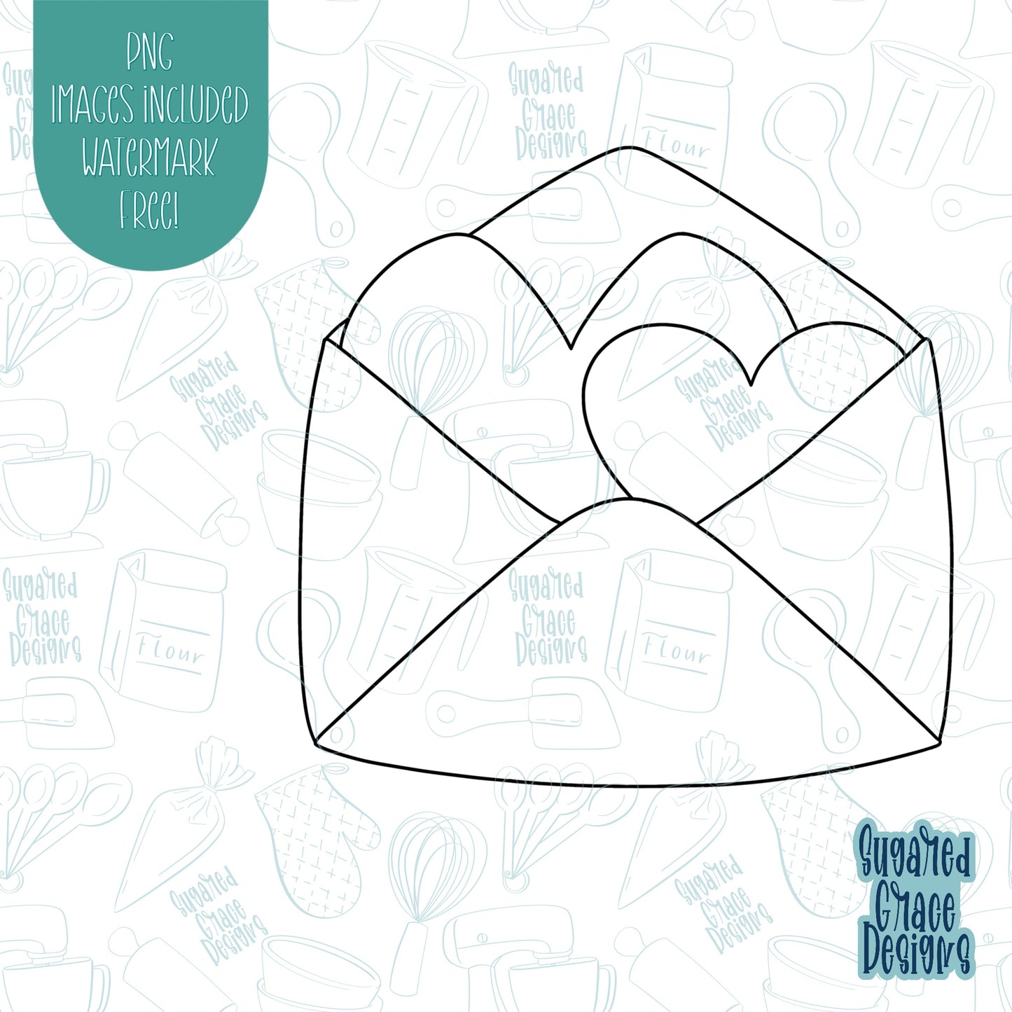 Valentines Day Love Letter Cookie Cutter with Matching PNG Images for Edible Ink Printers Including Eddie