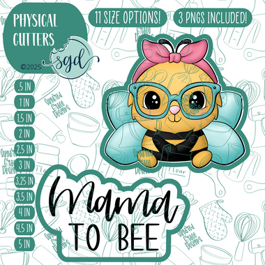 Mama to Bee Cookie Cutter Set of 2 with PNG Images to Match - Hand Drawn Graphics for Edible Ink Printers