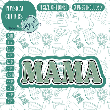 Mama Word Stick Cookie Cutter with PNG Images to Match - Hand Drawn Graphics for Edible Ink Printers