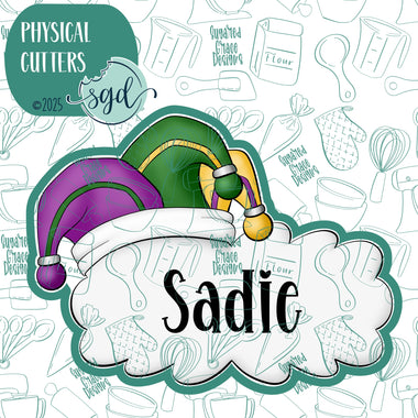 Jester Hat Plaque Cookie Cutter with PNG Images to Match - Hand Drawn Graphics for Edible Ink Printers