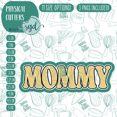 Mommy Word Stick Cookie Cutter with PNG Images to Match - Hand Drawn Graphics for Edible Ink Printers