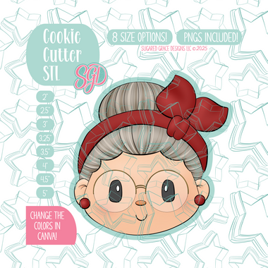 Editable Mrs Claus Cookie Cutter STL File with PNG Images to Match - For 3D Printing and Edible Ink Printers