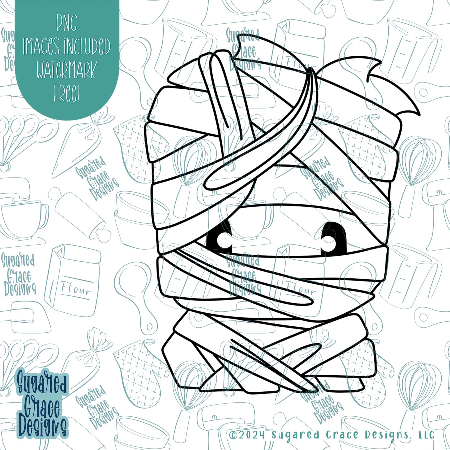 Mummy Cookie Cutter with Matching Printable PNG Images for Edible Ink Printers Including Eddie