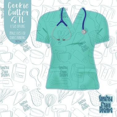 Nurse Scrubs Cookie Cutter STL Files for 3D Printing with Matching Printable PNG Images for Edible Ink printers Including Eddie