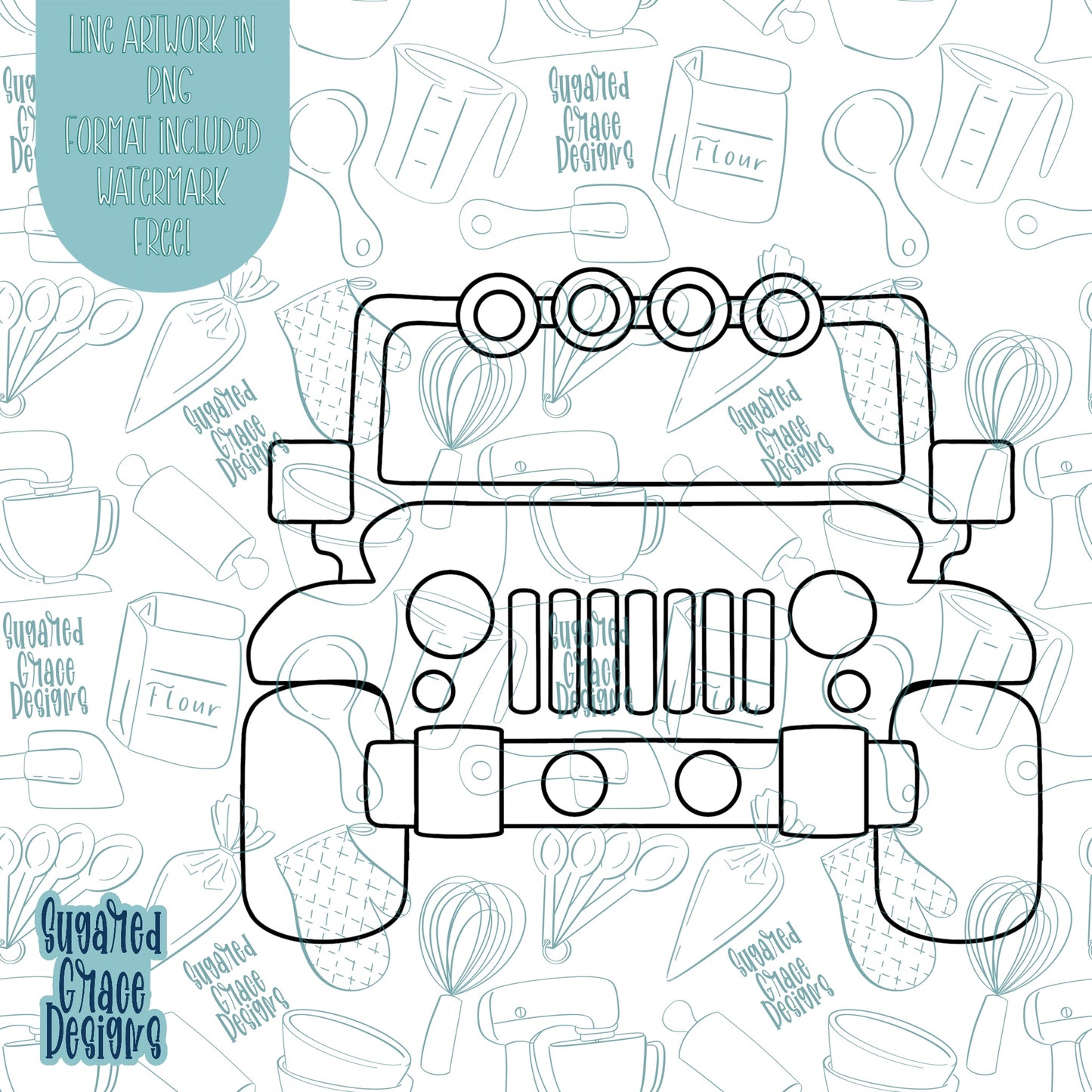 Off Road SUV Vehicle Cookie Cutter STL Files for 3D Printing with Matching Printable PNG Images for Edible Ink Printers Including Eddie