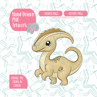 Yellow Parasaur Dinosaur PNG Image Set for Edible Ink Printers - Hand Drawn Editable Graphic