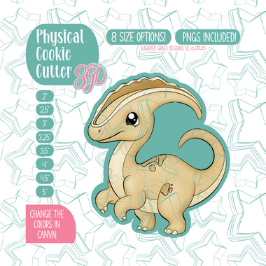 Yellow Parasaurolophus Dinosaur Cookie Cutter with PNG Images to Match - Hand Drawn Graphics for Edible Ink Printers