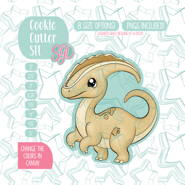 Yellow Parasaur Dinosaur Cookie Cutter STL File with PNG Images to Match - For 3D Printing and Edible Ink Printers