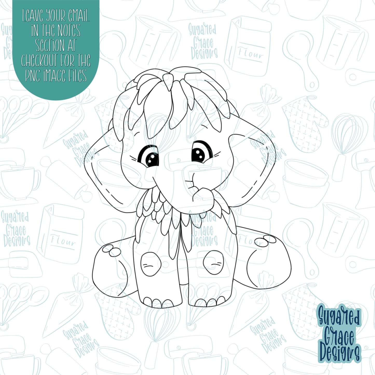 Baby mammoth cookie cutter with png image for edible printers including Eddie