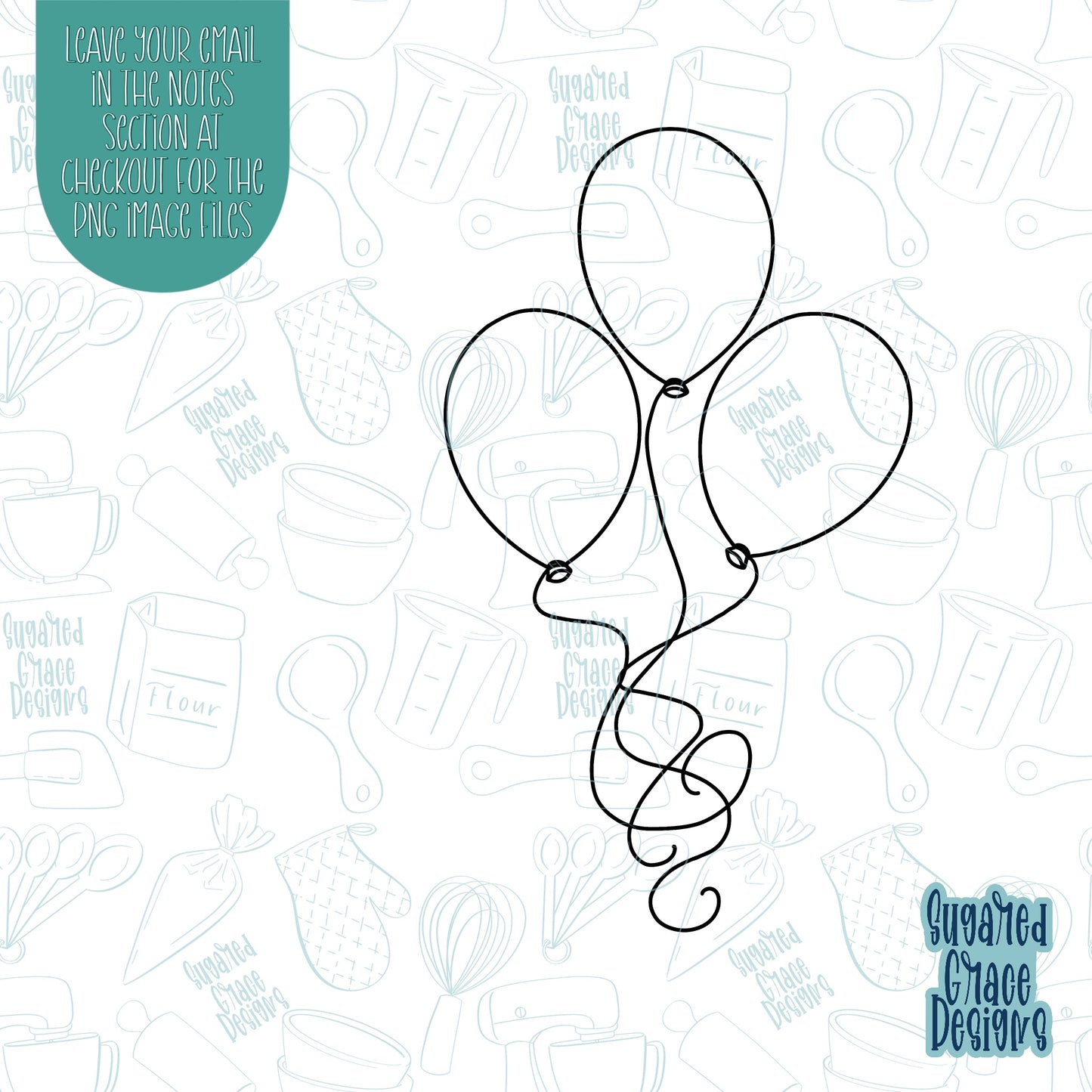 Birthday Balloons cookie cutter with png images for edible printers including Eddie