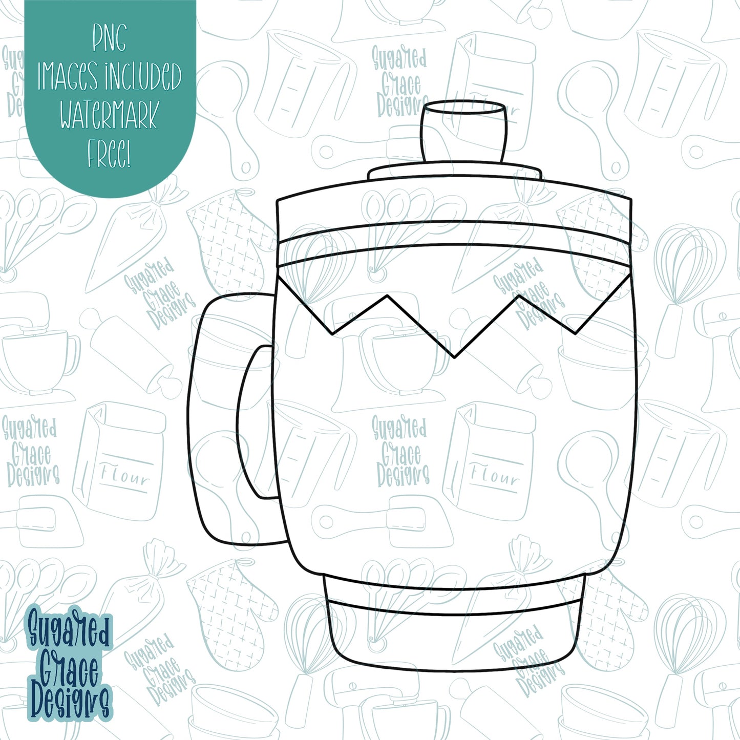 Teachers Appreciation Pencil Travel Mug Cookie Cutter with Matching PNG Images for Edible Ink Printers Including Eddie