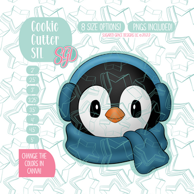 Winter Penguin Cookie Cutter STL File with PNG Images to Match - For 3D Printing and Edible Ink Printers