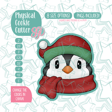 Christmas Penguin Cookie Cutter with PNG Images to Match - Hand Drawn Graphics for Edible Ink Printers