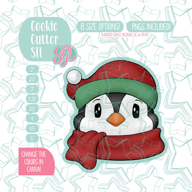 Christmas Penguin Cookie Cutter STL File with PNG Images to Match - For 3D Printing and Edible Ink Printers