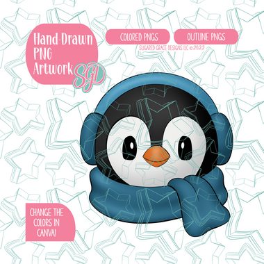 Winter Penguin PNG Image Set for Edible Ink Printers - Hand Drawn Editable Graphics