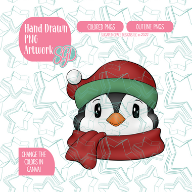 Christmas Penguin PNG Image Set for Edible Ink Printers - Hand Drawn Editable Graphics
