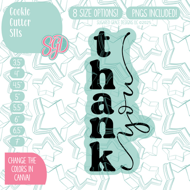 Playful Thank You Plaque Cookie Cutter STL File with PNG Images to Match - For 3D Printing and Edible Ink Printers