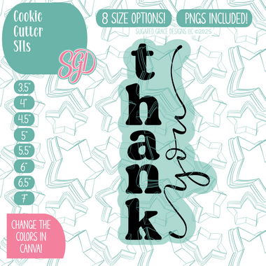 Playful Thank You Cookie Cutter Plaque with PNG Images to Match - Hand Drawn Graphics for Edible Ink Printers