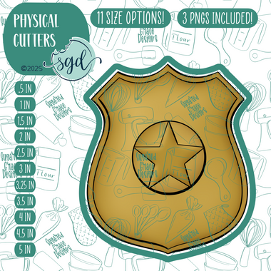 Gold Police Badge Cookie Cutter with PNG Images to Match - Hand Drawn Graphics for Edible Ink Printers
