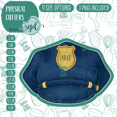 Police Hat Cookie Cutter with PNG Images to Match - Hand Drawn Graphics for Edible Ink Printers