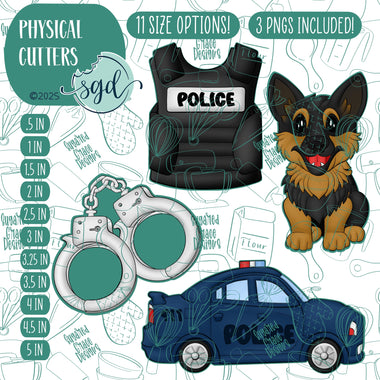 Police K-9 Cookie Cutter Set of 4 with PNG Images to Match - Hand Drawn Graphics for Edible Ink Printers