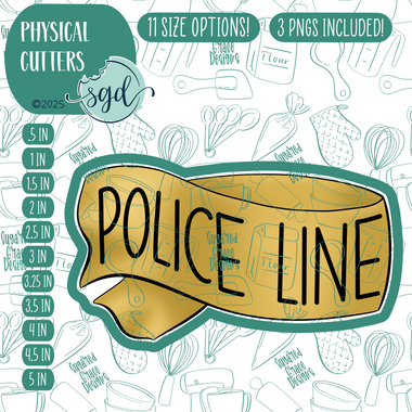 Police Tape Cookie Cutter with PNG Images to Match - Hand Drawn Graphics for Edible Ink Printers