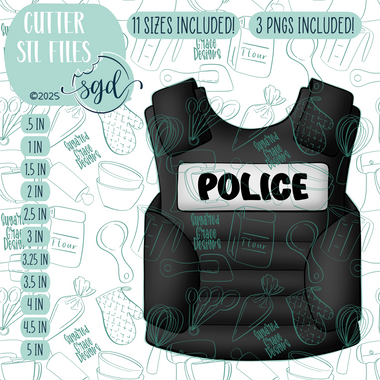 Police Vest Cookie Cutter STL File with PNG Images to Match - For 3D Printing and Edible Ink Printers