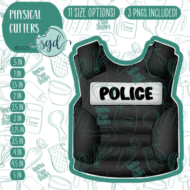 Police Vest Cookie Cutter with PNG Images to Match - Hand Drawn Graphics for Edible Ink Printers