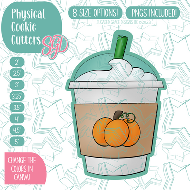 Iced Pumpkin Spice Latte Cookie Cutter with PNG Images to Match - Hand Drawn Graphics for Edible Ink Printers