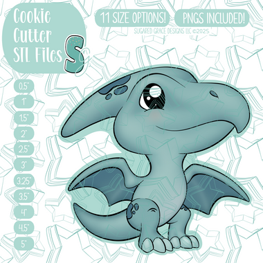 Blue Pterodactyl Dinosaur Cookie Cutter STL File with PNG Images to Match - For 3D Printing and Edible Ink Printers