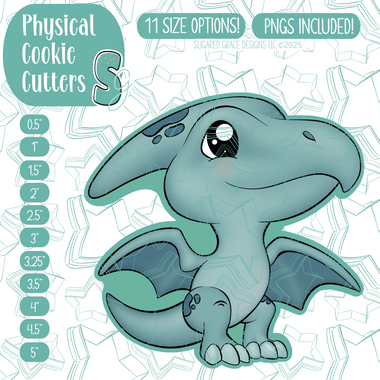 Blue Pterodactyl Dinosaur Cookie Cutter with PNG Images to Match - Hand Drawn Graphics for Edible Ink Printers