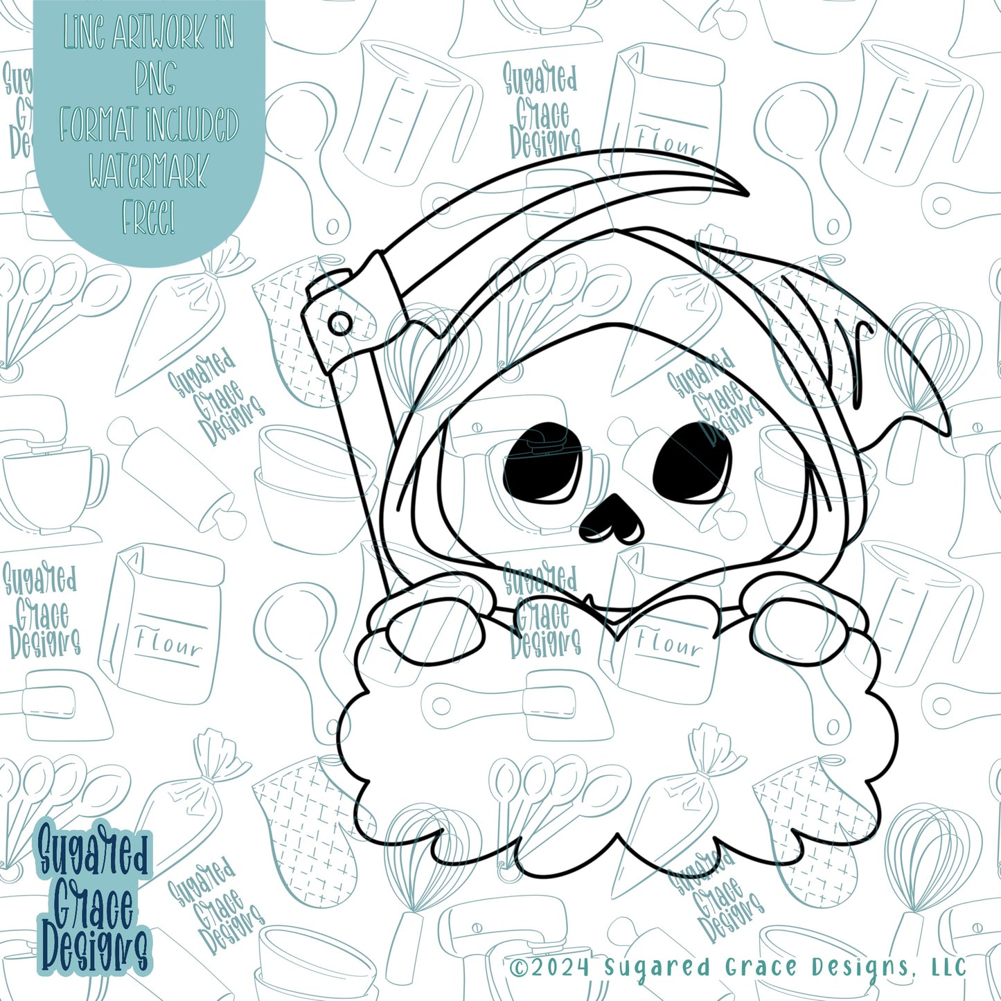 Halloween Grimm Reaper Plaque Cookie Cutter STL Files for 3D Printing with Matching Printable PNG Images for Edible Ink Printers Incluing Eddie