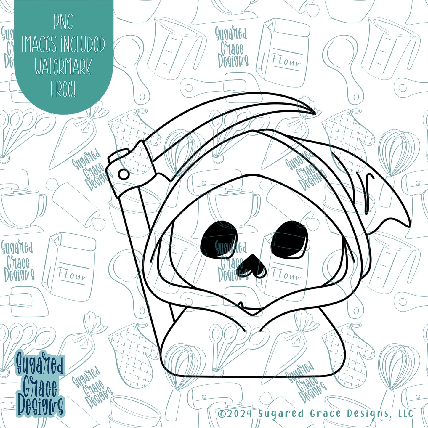 Halloween Grimm Reaper Cookie Cutter with Matching Printable PNG Images for Edible Ink Printers Including Eddie